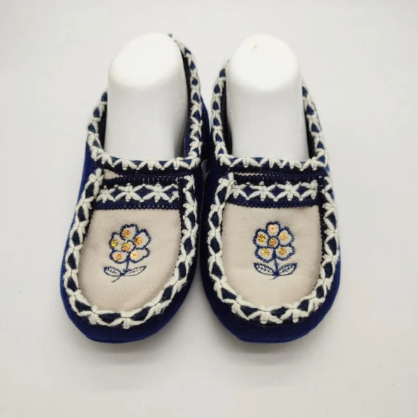 Çift Renk Örme Dikişli Çiçek Desenli Kadın Patik Mavi renk - 3