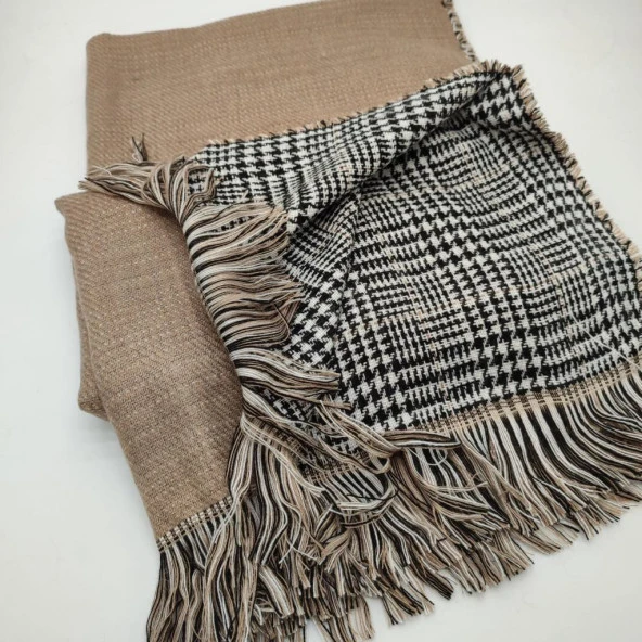 Çift Taraflı Kadın Şal Kahve Renk - 3