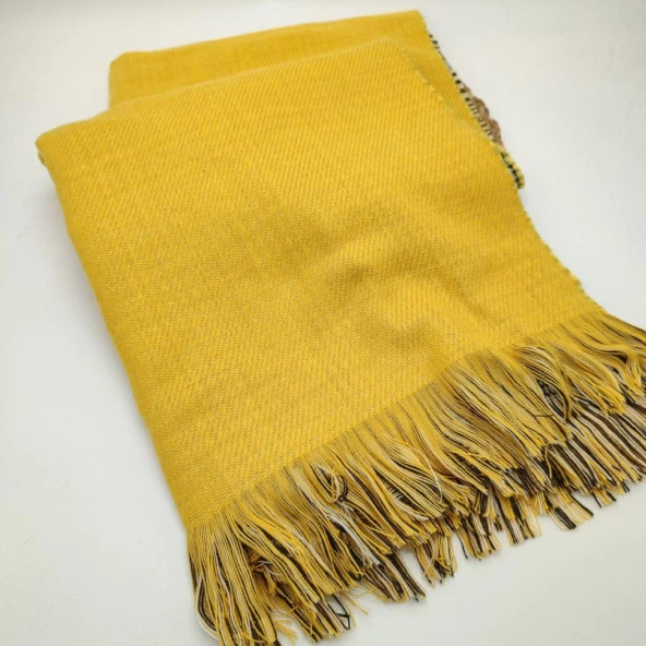 Çift Taraflı Kadın Şal Sarı Renk - 3