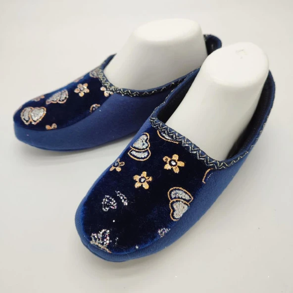 Kalp İşlemeli Kadın Patik Mavi Renk - 6
