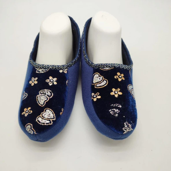 Kalp İşlemeli Kadın Patik Mavi Renk - 7