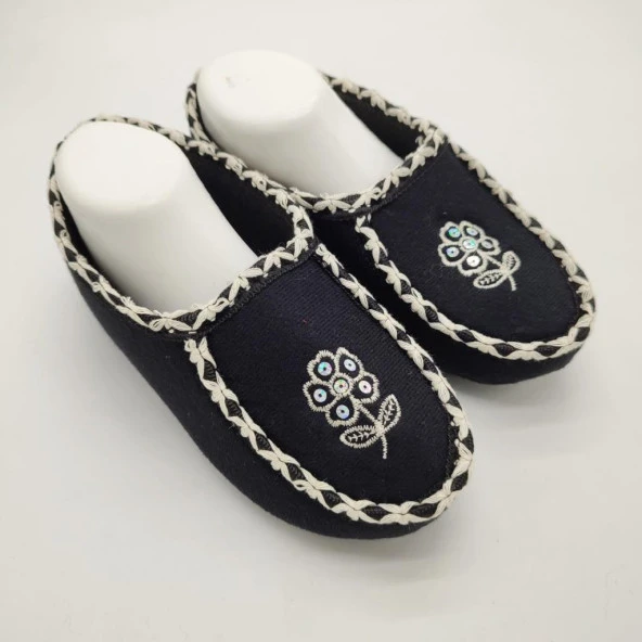 Örme Dikişli Çiçek Desenli Kadın Patik Siyah renk - 5