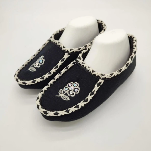 Örme Dikişli Çiçek Desenli Kadın Patik Siyah renk - 6