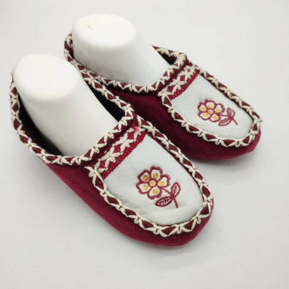 Çift Renk Örme Dikişli Çiçek Desenli Kadın Patik Bordo renk - 5