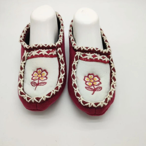 Çift Renk Örme Dikişli Çiçek Desenli Kadın Patik Bordo renk - 8