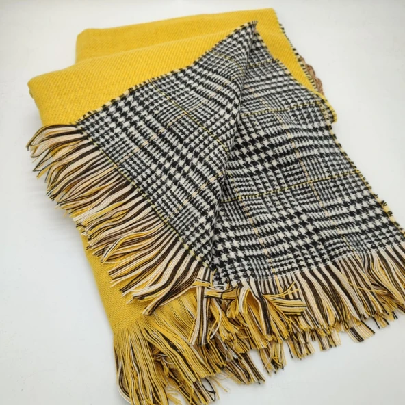 Çift Taraflı Kadın Şal Sarı Renk - 9