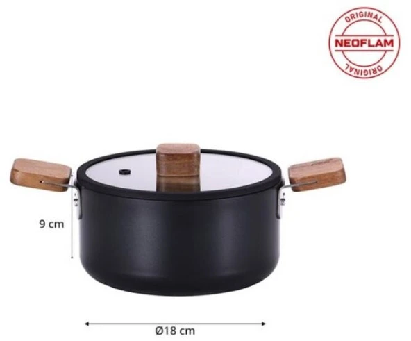 Neoflam Bien Black 18 cm Tencere Indüksiyonlu Akasya Ağacı Sap ve Kulplu - 3