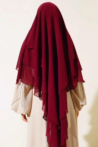 Şifon Sufle Hazır Şal Bordo - 3