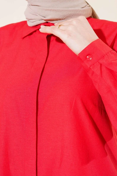 Uzun Model Klasik Yaka Tunik Kırmızı - 4