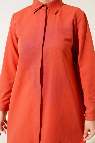 Uzun Model Klasik Yaka Tunik Kiremit - Resim 4