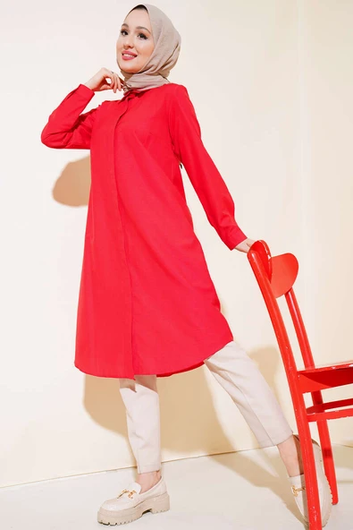 Uzun Model Klasik Yaka Tunik Kırmızı - 2