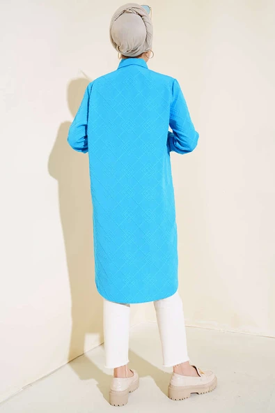 Cebi Çiçek Taşlı Tunik Mavi - Resim 3