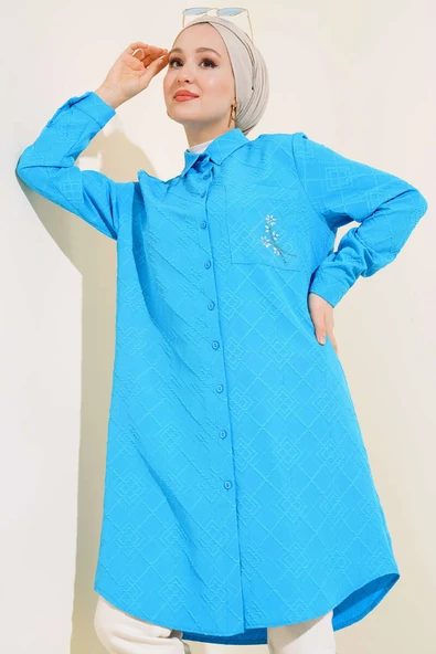 Cebi Çiçek Taşlı Tunik Mavi ürün görseli