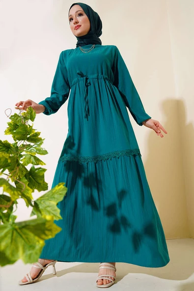 Dantelli Tünelli Elbise Zümrüt ürün görseli 1