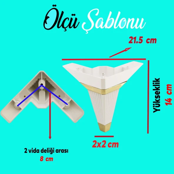 Mobilya Kanepe Çekyat Sehpa TV Ünitesi Koltuk Ayağı Baza Ayak Köşe 14 cm Beyaz Altın - Resim 2