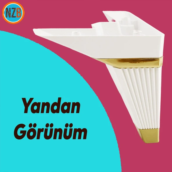Mobilya Kanepe Çekyat Sehpa TV Ünitesi Koltuk Ayağı Baza Ayak Köşe 14 cm Beyaz Altın - Resim 4
