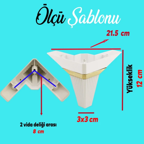 Mobilya Kanepe Çekyat Sehpa TV Ünitesi Koltuk Ayağı Baza Ayak 12 cm Beyaz Altın ürün görseli