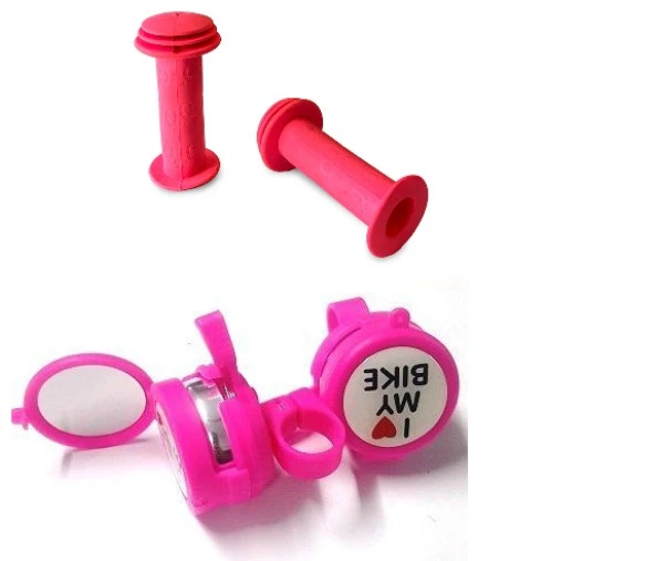 Bisiklet Aynalı Zil Pembe & Pembe Elcik Set Halinde