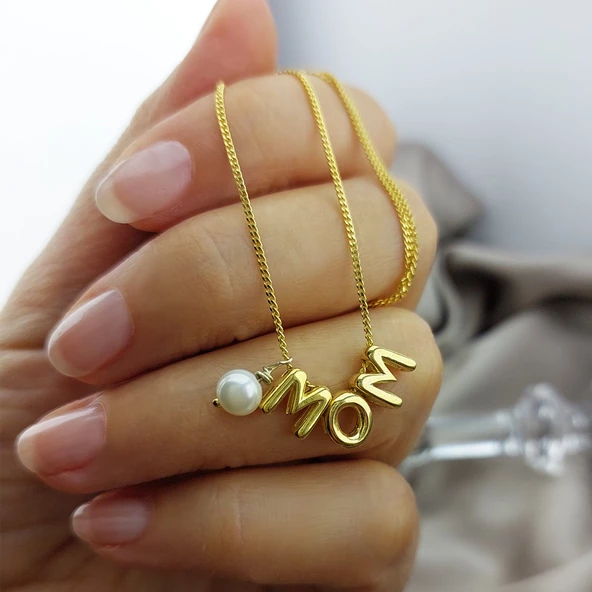 Vaoov 925 Ayar Gümüş İncili İsim Kolye - Resim 4