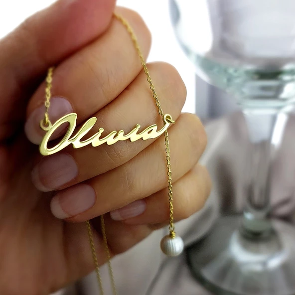 Vaoov 925 Ayar Gümüş İnci Sallantılı İsim Kolye - Resim 3