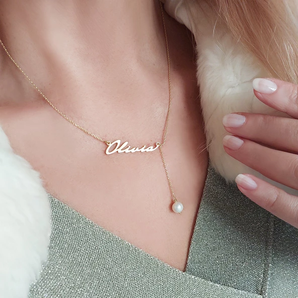Vaoov 925 Ayar Gümüş İnci Sallantılı İsim Kolye ürün görseli