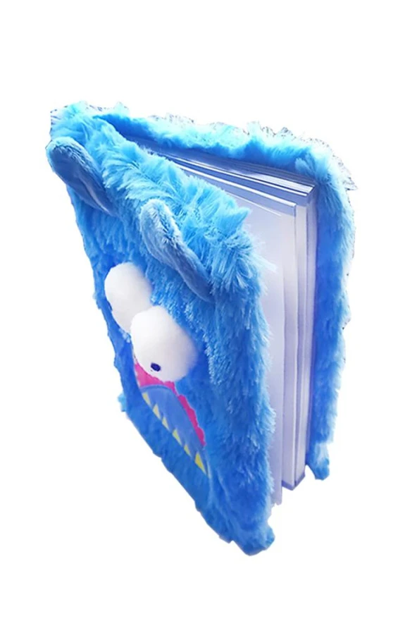 Pelüş Defter Sevimli Canavar 1 Adet Peluş Hayvan Figürlü Hatıra Günlük Çizgil Defteri Mavi Tüylü Hediye - 4