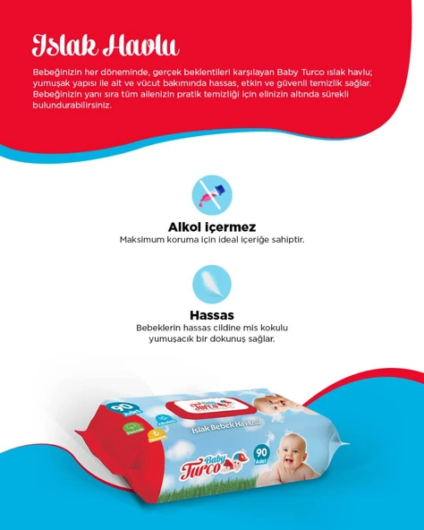 Baby Turco Islak Havlu Mendil Klasik 90 Yaprak Plastik Kapaklı Tekli Pk - 5