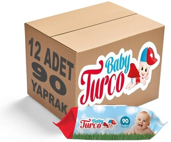 Baby Turco Islak Havlu Mendil Klasik 90 Yaprak 12 Li Set Plastik Kapaklı 1080 Yaprak - 1