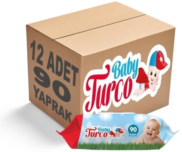 Baby Turco Islak Havlu Mendil Klasik 90 Yaprak 12 Li Set Plastik Kapaklı 1080 Yaprak