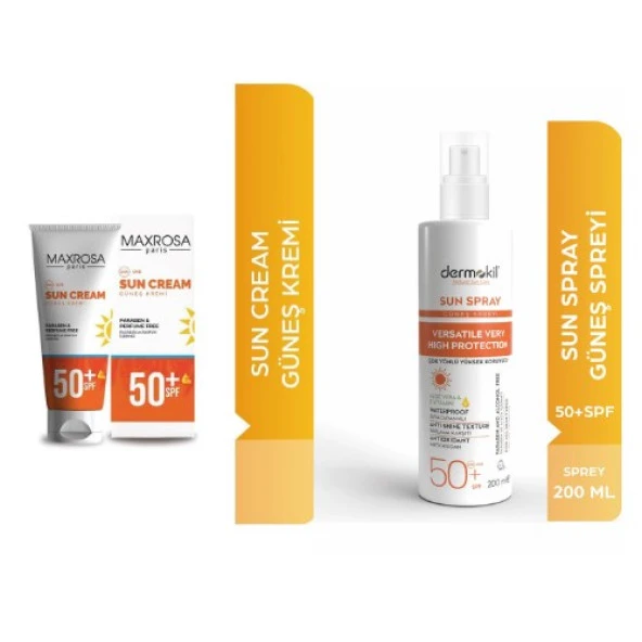 Dermokil Sun Spray  Güneş Koruyucu Spf50 + MAXROSA PARİS 50+SPF Yüksek Koruyucu Güneş Kremi 60 ml