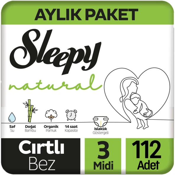 Sleepy Natural 3 Beden Midi Bebek Bezi 112 Adet ürün görseli
