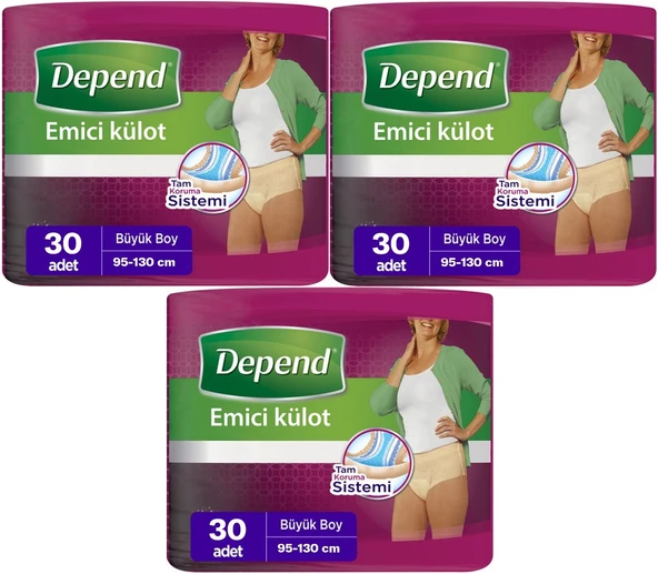 Depend Emici Külot Hasta Bezi Large - Büyük Kadın 90 Adet (3PK*30)