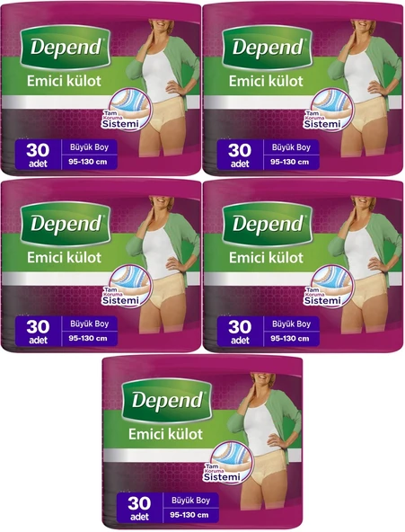 Depend Emici Külot Hasta Bezi Large - Büyük Kadın 150 Adet (5PK*30)