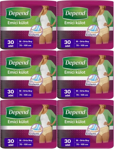 Depend Emici Külot Hasta Bezi Medium - Orta Kadın 180 Adet (6PK*30)