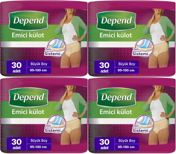 Depend Emici Külot Hasta Bezi Large - Büyük Kadın 120 Adet (4PK*30)
