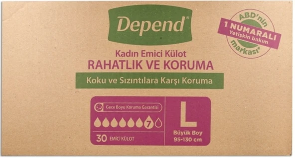 Depend Emici Külot Hasta Bezi Large - Büyük Kadın 150 Adet (5PK*30) - 2