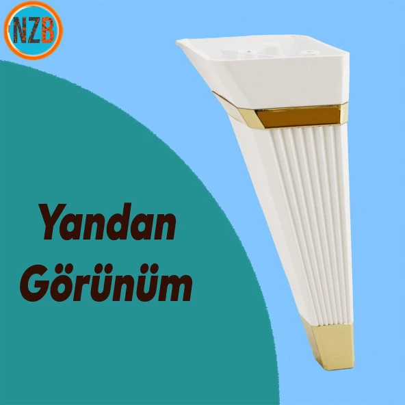 Mobilya Kanepe Çekyat Sehpa TV Ünitesi Koltuk Ayağı Baza Ayak 15 cm Beyaz Altın - Resim 4