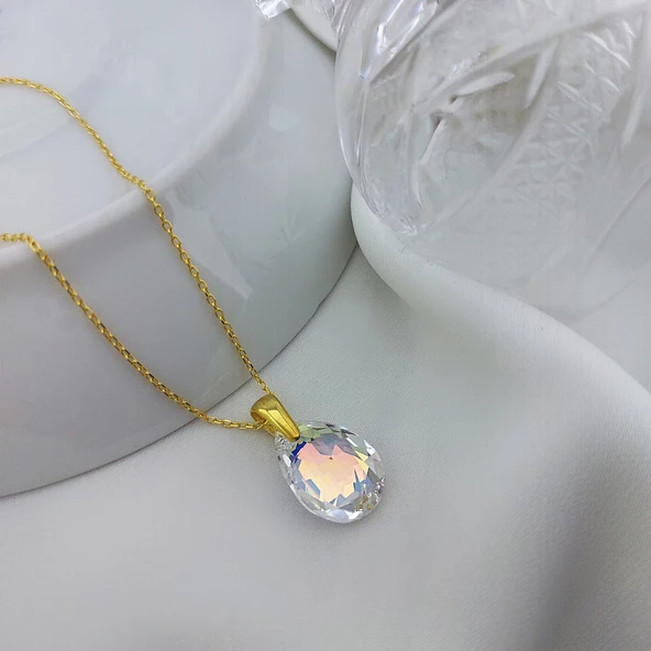 Vaoov 925 Ayar Gümüş Damla Swarovski Taşlı Hediye Kolye - Resim 7