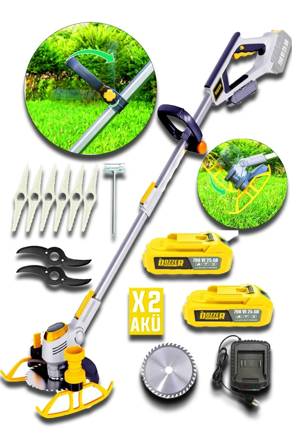 Dozzer Spark 21Volt 3Ah Dijital Devir Göstergeli 2x Akülü Kenar Ot Çalı Biçme Makinesi