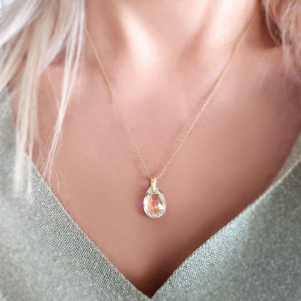 Vaoov 925 Ayar Gümüş Damla Swarovski Taşlı Hediye Kolye - Resim 4