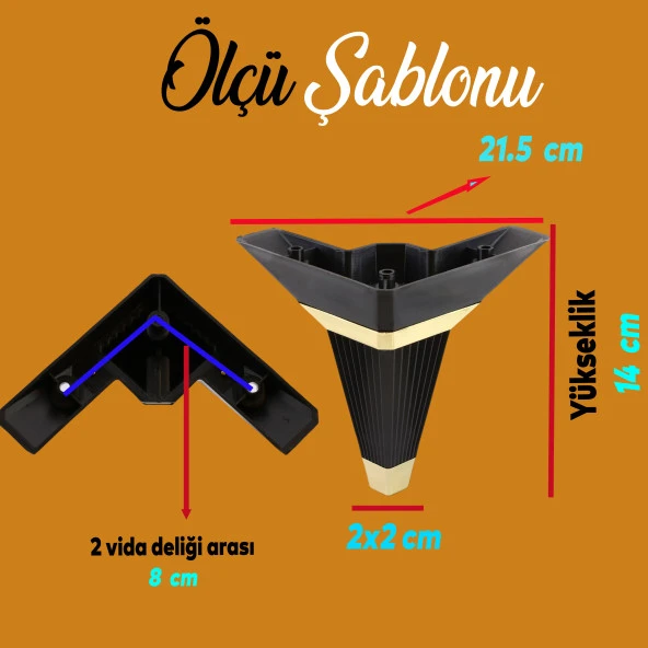 Mobilya Kanepe Çekyat Sehpa TV Ünitesi Koltuk Ayağı Baza Ayak Köşe 14 cm Siyah Altın - Resim 2