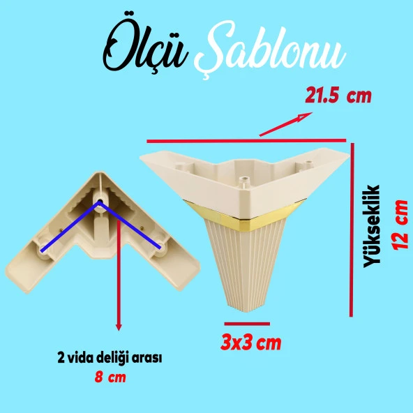 Mobilya Kanepe Çekyat Sehpa TV Ünitesi Koltuk Ayağı Baza Ayak 12 cm Krem Altın - Resim 2