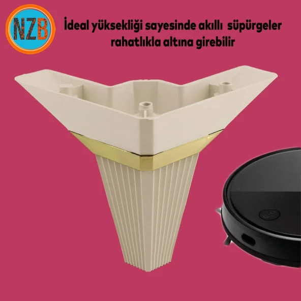 Mobilya Kanepe Çekyat Sehpa TV Ünitesi Koltuk Ayağı Baza Ayak 12 cm Krem Altın - Resim 6