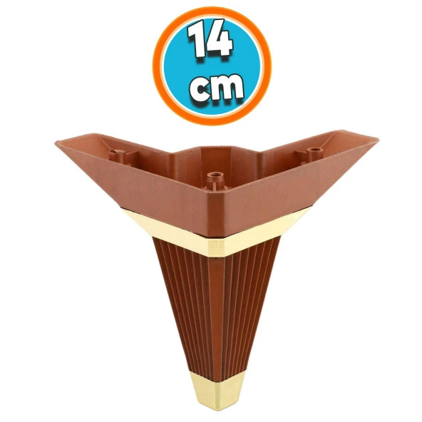Mobilya Kanepe Çekyat Sehpa TV Ünitesi Koltuk Ayağı Baza Ayak Köşe 14 cm Ceviz Altın ürün görseli