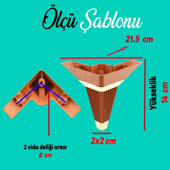 Mobilya Kanepe Çekyat Sehpa TV Ünitesi Koltuk Ayağı Baza Ayak Köşe 14 cm Ceviz Altın - Resim 2