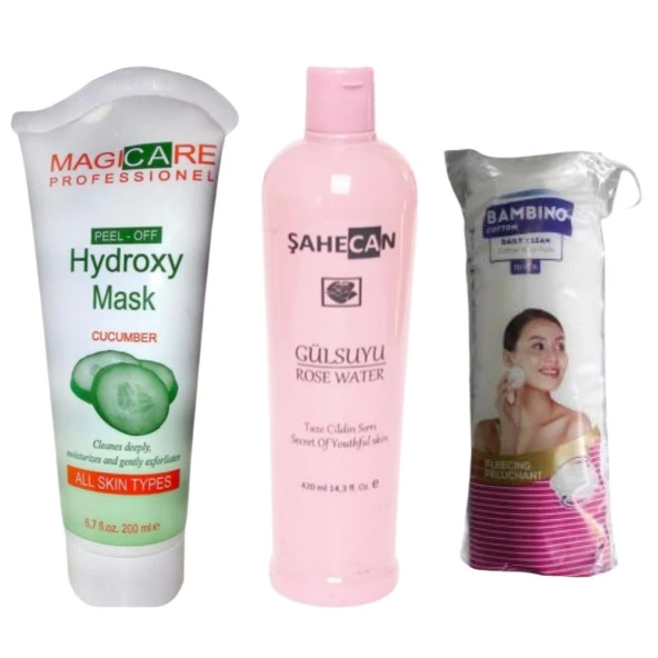 Magicare Şahecan Gül Suyu 420 ml+Magıcare Salatalık Özlü Soyulan Maske 200 Ml+ Disk Makyaj Pamuğu
