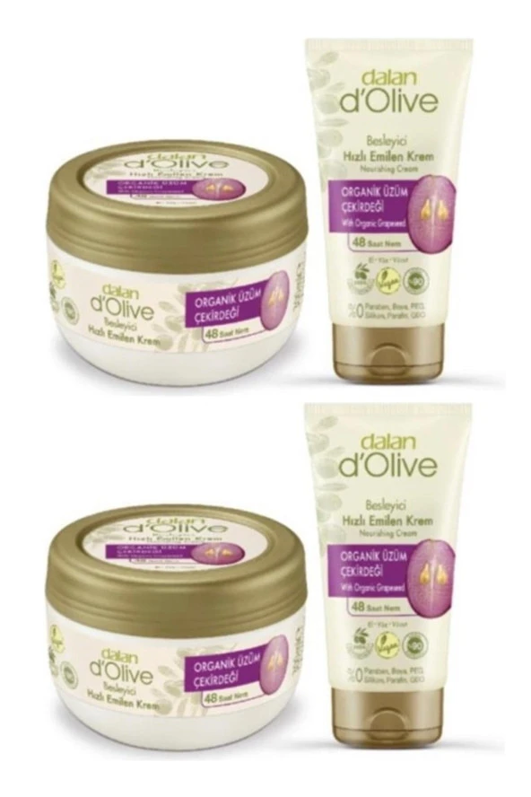 Dalan D Olive Organik Üzüm Çekirdeği Bakım Kremi 2 x 300 ML + Üzüm Çekirdeği Bakım Kremi 2 x 60 ml