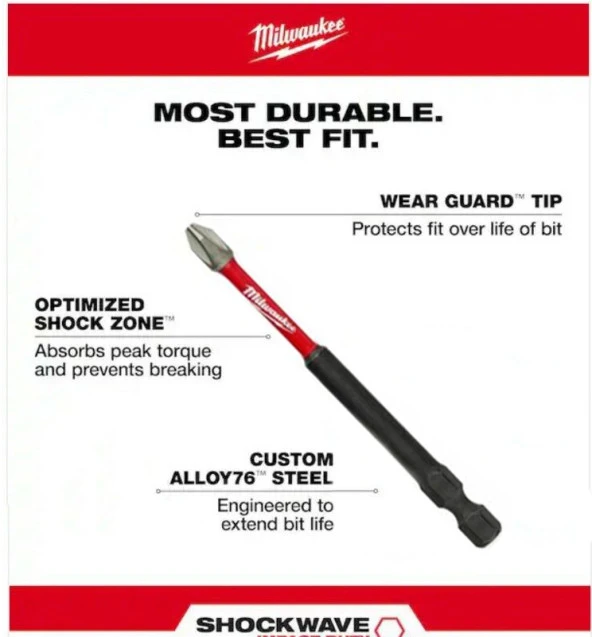 Milwaukee Bits Yıldız Uç Vidalama Matkap Ucu Ph2 x 90mm -2 Adet - 3