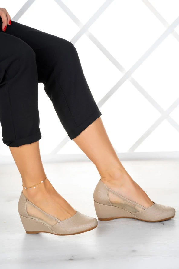 Erkan Saçmacı Evelyn Ten Nano Fileli Dolgu Topuklu Ayakkabı - 2