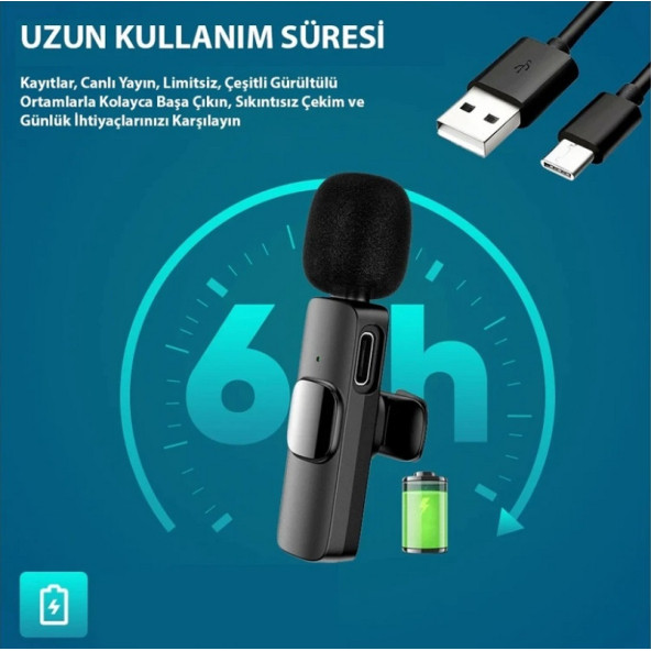 K9 Type-C Girişli Kablosuz Tak Çalıştır Yaka Mikrofonu - 7